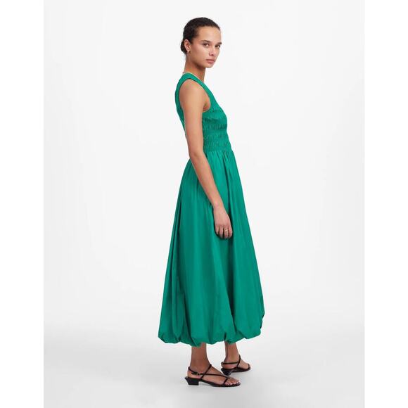 Madewell The Melody Bubble-Hem Smocked Midi Dress Poplin NT311 Green Size L NWT - Picture 2 of 6